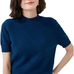 NEW RODIER PARIS 60% Wool Short Sleeve Sweater -Marine Blue